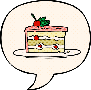 Çizgi roman tarzında tatlı, insan tarafından çizilmiş konuşma baloncuklu pasta.