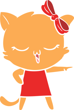 Bir insan tarafından çizilmiş düz renkli çizgi film kedisi.