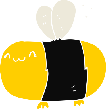 Bir insan tarafından çizilmiş şirin düz renkli çizgi film arısı.