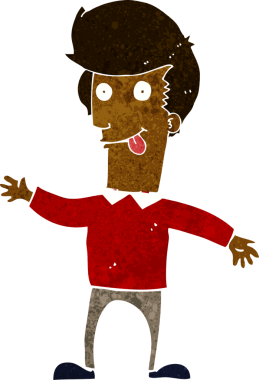 Çizgi filmci bir insan tarafından çizilmiş dili dışarı çıkarıyor.