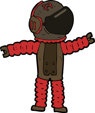 Karikatür astronotu bir insan tarafından çiziliyor.