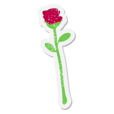 Bir insan tarafından çizilmiş tek bir gül grunge etiketi.