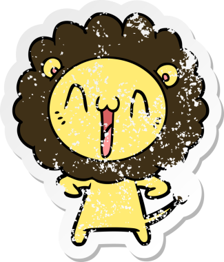 Bir insan tarafından çizilmiş mutlu çizgi film aslanının sıkıntılı çıkartması.