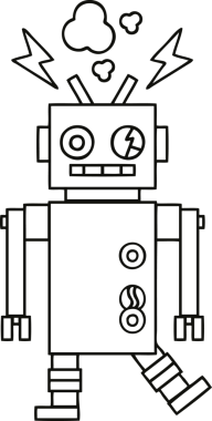 Bir insan tarafından çizilmiş bozuk bir robotun çizgi çizimi