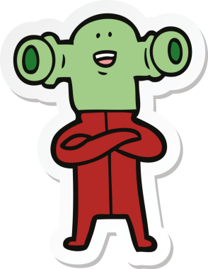 Bir insan tarafından çizilmiş dost canlısı bir uzaylı çizgi film çıkartması.