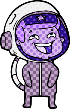 Bir insan tarafından çizilmiş gülen astronot çizgi filmi.
