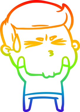 Gökkuşağı gradyan çizgi çizimi bir insan tarafından çizilmiş karikatür hayal kırıklığına uğramış bir adam