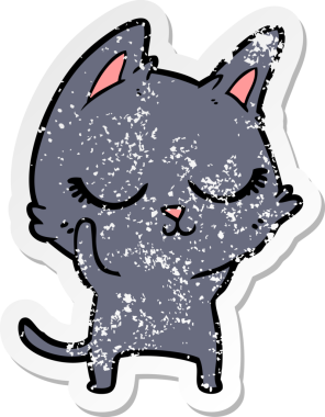 Bir insan tarafından çizilmiş sakin bir çizgi film kedisinin sıkıntılı çıkartması.