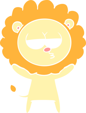 Bir insan tarafından çizilmiş düz renkli karikatür sıkılmış aslan