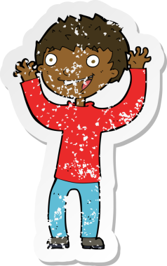 Bir insan tarafından çizilmiş heyecanlı bir çizgi filmin gerilimli çıkartması.