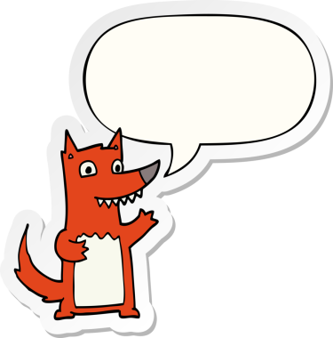 Bir insan tarafından çizilmiş konuşma balonu çıkartmalı çizgi film kurdu.