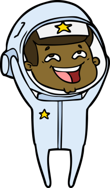 Bir insan tarafından çizilmiş gülen astronot çizgi filmi.