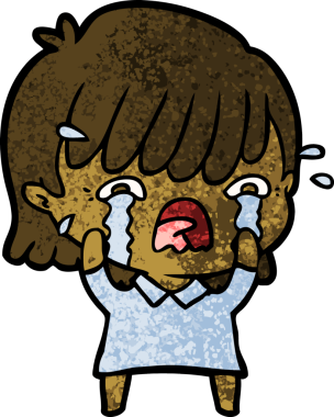 Bir insan tarafından çizilmiş ağlayan çizgi film kızı.