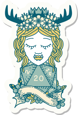 Bir insan tarafından çizilmiş 20 zarlı Ork Druid karakterinin çıkartması.