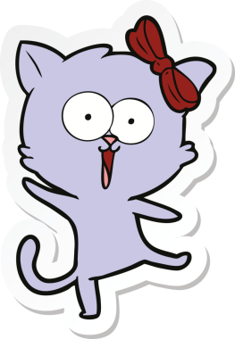 Bir insan tarafından çizilmiş çizgi film kedisinin çıkartması.