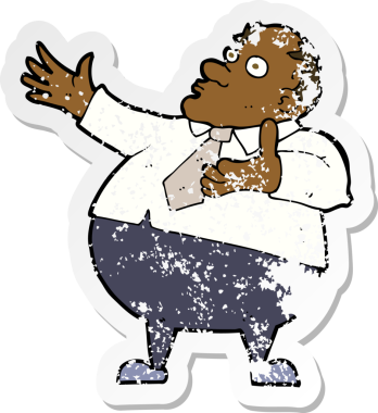 Bir insan tarafından çizilmiş, çileden çıkarılmış orta yaşlı bir adamın retro sıkıntılı çıkartması.