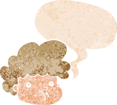 grunge 'da konuşma balonu olan çizgi filmci çocuk bir insan tarafından çizilmiş dertli retro stili.