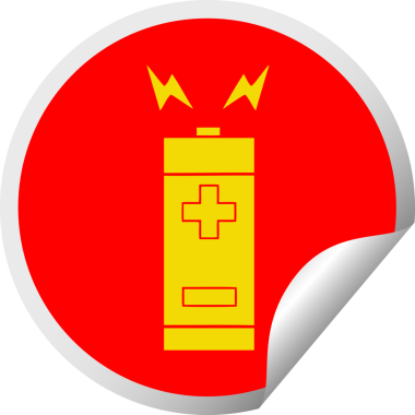 Bir insan tarafından çizilmiş bir pilin dairesel kabuk soyma etiketi.