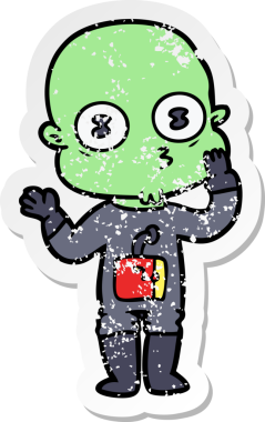 Bir insan tarafından çizilmiş garip kel bir uzay adamının sıkıntılı çıkartması.