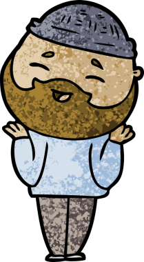 Bir insan tarafından çizilmiş mutlu sakallı bir adam.