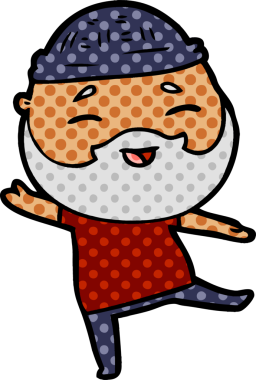 Bir insan tarafından çizilmiş mutlu sakallı bir adam.