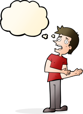 Bir insan tarafından çizilen düşünce baloncuğuyla bahaneler üreten çizgi film adamı.