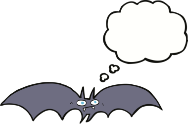 Bir insan tarafından çizilmiş düşünce balonlu vampir yarasa çizgi filmi.