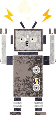 Bir insan tarafından çizilmiş bir robotun retro çizim tarzı karikatürü