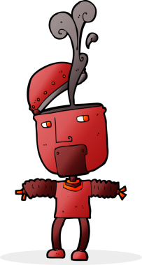 Bir insan tarafından çizilmiş açık kafalı komik çizgi film robotu.