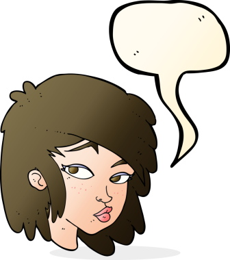 Bir insan tarafından çizilmiş konuşma balonu olan meraklı bir karikatür.