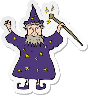 Bir insan tarafından çizilmiş bir çizgi film sihirbazının çıkartması