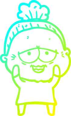 Bir insan tarafından çizilmiş, mutlu, yaşlı bir kadının çizdiği soğuk çizgi.