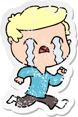 Bir insan tarafından çizilmiş ağlayan bir karikatürcünün sıkıntılı çıkartması.