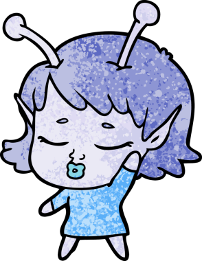 Bir insan tarafından çizilmiş sevimli uzaylı kız çizgi filmi.