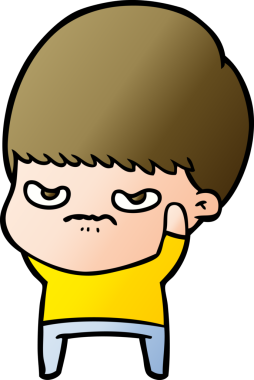 Bir insan tarafından çizilmiş sinirli çizgi film çocuğu.