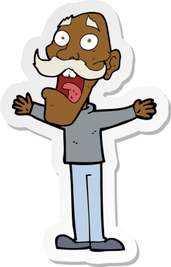 Çizgi film çıkartması. Bir insan tarafından çizilmiş yaşlı bir adam.