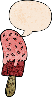 Bir insan tarafından çizilmiş eski moda konuşma baloncuklu çizgi film dondurma lolipopu.