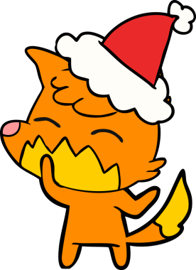 Bir insan tarafından çizilmiş Noel Baba şapkası giymiş bir tilkinin el çizimi.