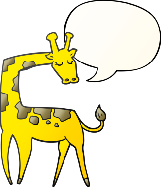 bir insan tarafından çizilmiş, konuşma baloncuklu çizgi film zürafası.