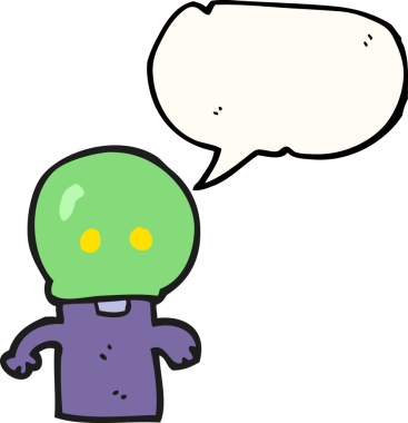 Bir insan tarafından çizilmiş serbest konuşma balonu karikatürü küçük uzaylı