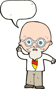 Bir insan tarafından çizilmiş konuşma balonu olan çizgi film profesörü.