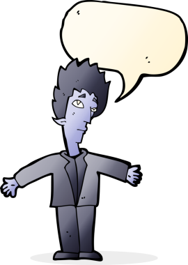 Bir insan tarafından çizilmiş konuşma balonu olan bir vampir adam.