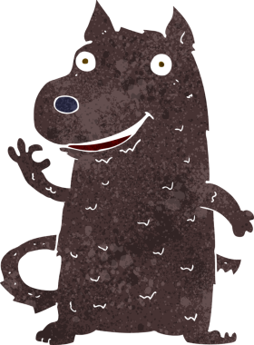 Bir insan tarafından çizilmiş mutlu bir köpek.