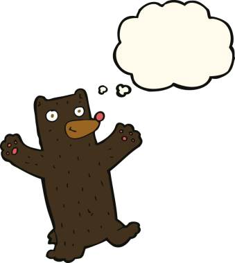 Bir insan tarafından çizilmiş düşünce baloncuklu kara ayı.