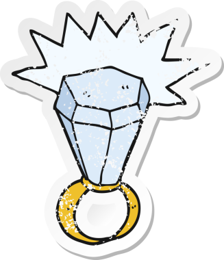 Bir karikatürün gerilimli yapıştırması. Bir insan tarafından çizilmiş büyük bir elmas yüzük.