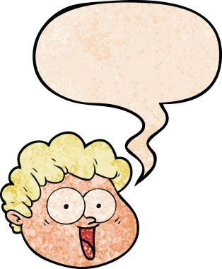 bir insan tarafından çizilmiş eski tarz konuşma baloncuğu olan çizgi film erkek yüzü