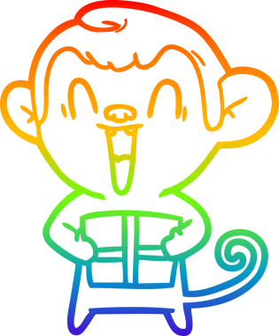 Gökkuşağı gradyan çizgi çizimi bir insan tarafından çizilmiş gülen maymun