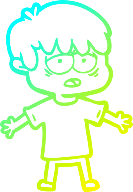 Bir insan tarafından çizilmiş, bitkin bir çocuğun soğuk çizgi çizimi.