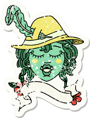 Bir insan tarafından çizilmiş Ork ozan karakterinin grunge etiketi