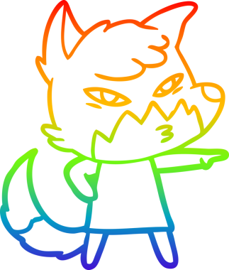 gökkuşağı gradyanı çizimi bir insan tarafından çizilmiş akıllı bir tilki çizgi filmi